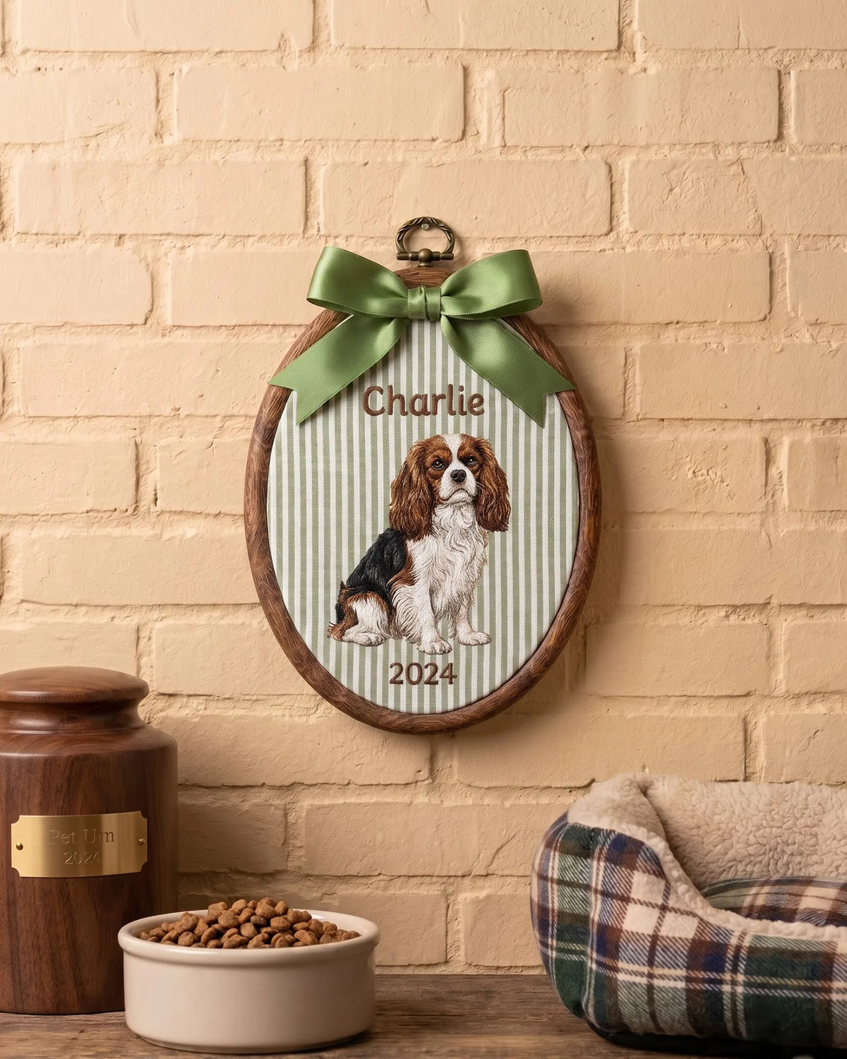 Customized Pet Portrait Embroidered Wall Hanging Ornament, Personalized Dog Name & Year Keepsake Frame