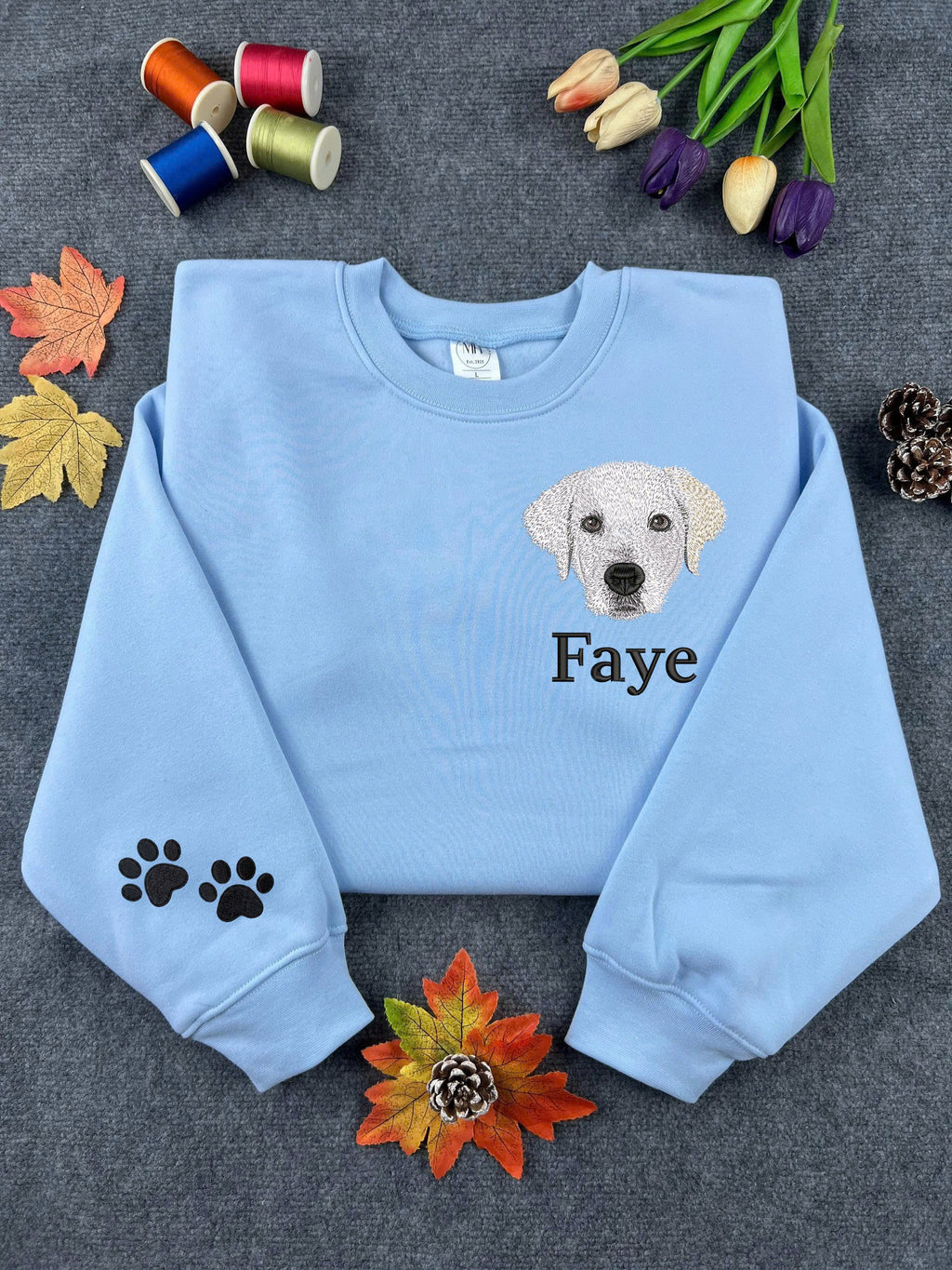 Custom Pet Portrait Sweatshirt with Embroidered Name