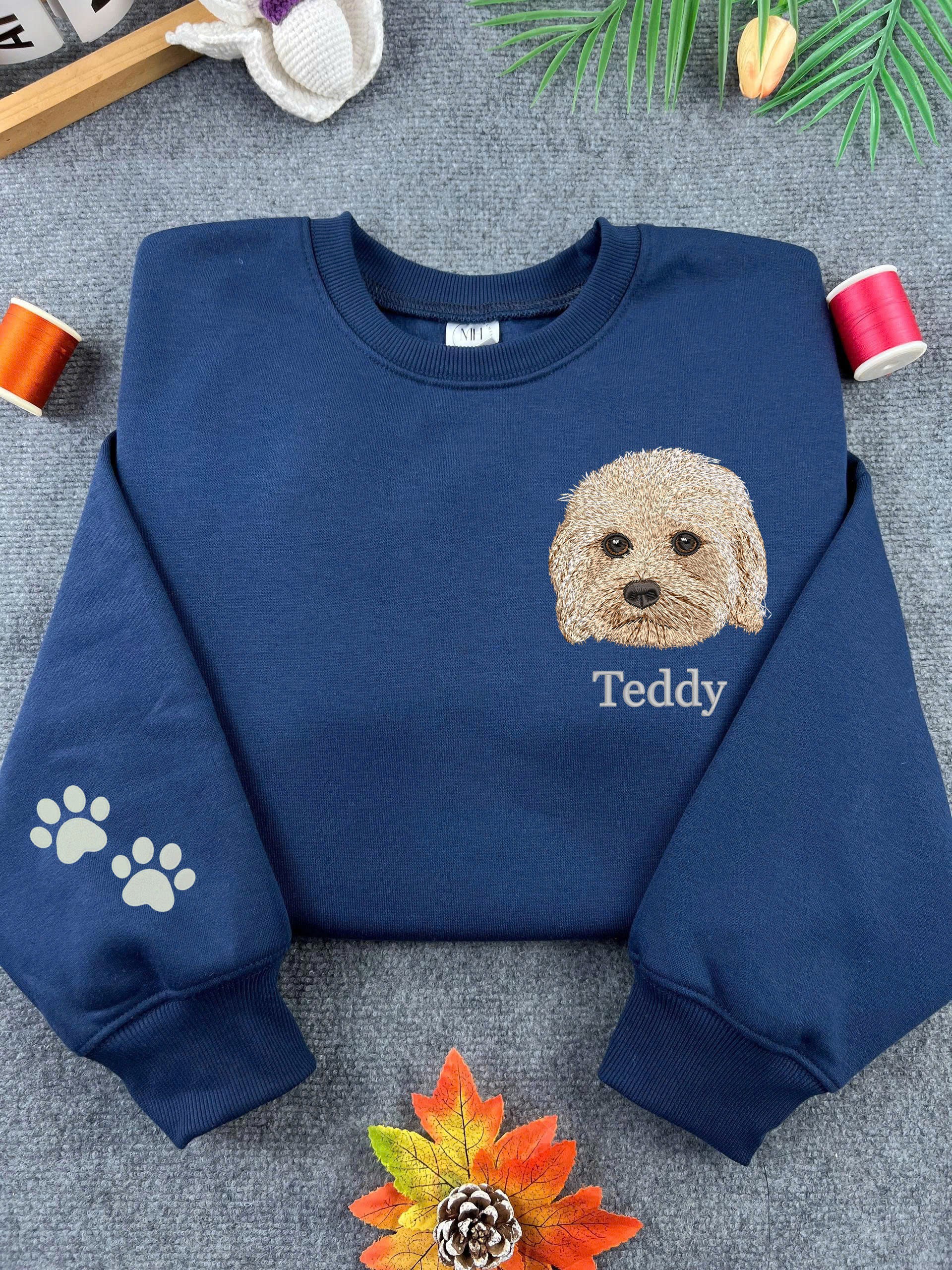 Custom Pet Portrait Sweatshirt with Embroidered Name