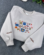 Cozy Autumn Embroidered Sweatshirt – Coffee Book Lover Crewneck, Vintage Fall Fleece Pullover