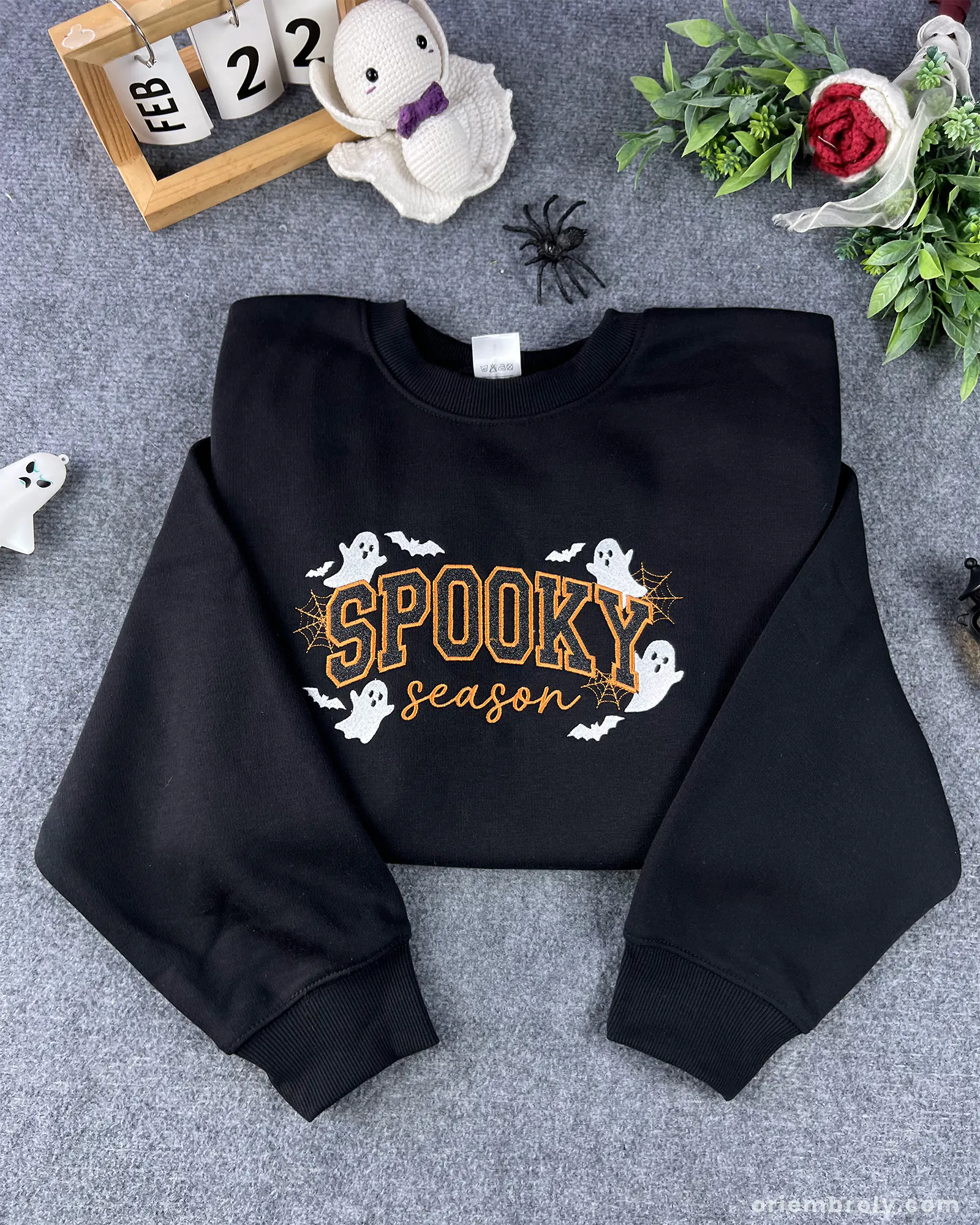 Spooky Season Embroidered Sweatshirt – Cute Ghost Halloween Hoodie