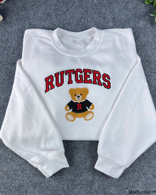 Custom College Teddy Bear Embroidered Sweatshirt