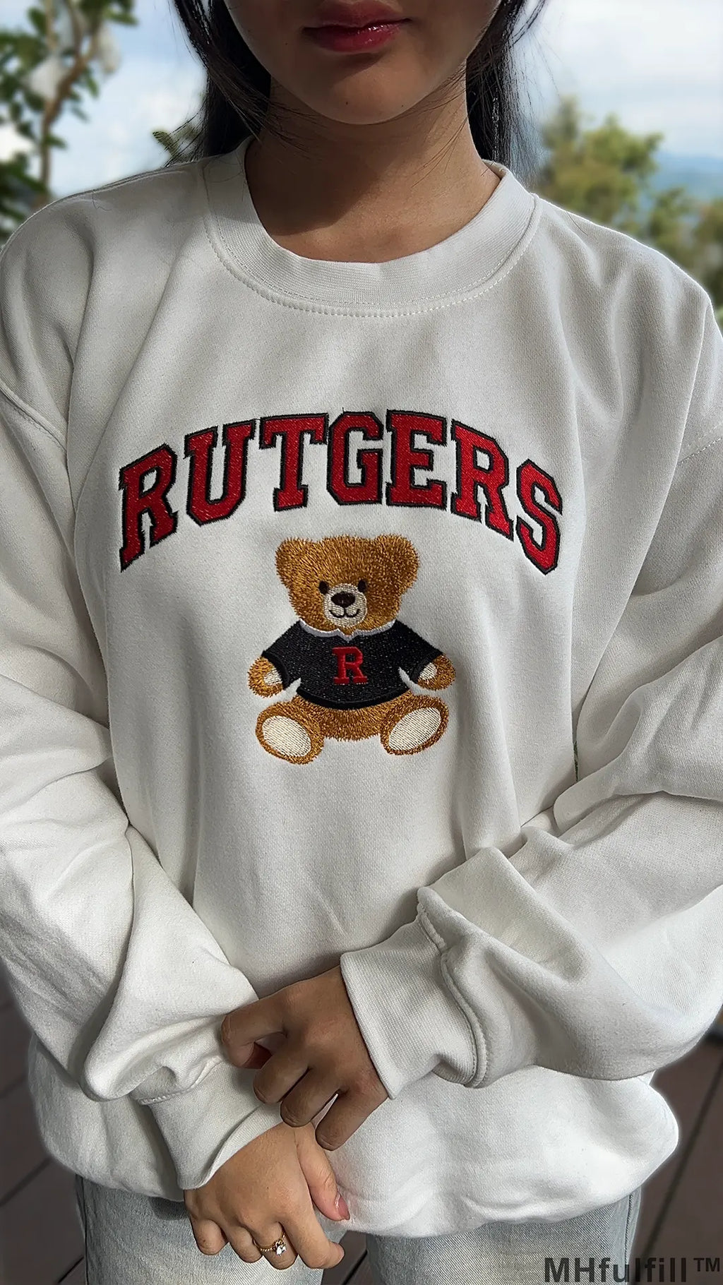 Custom College Teddy Bear Embroidered Sweatshirt
