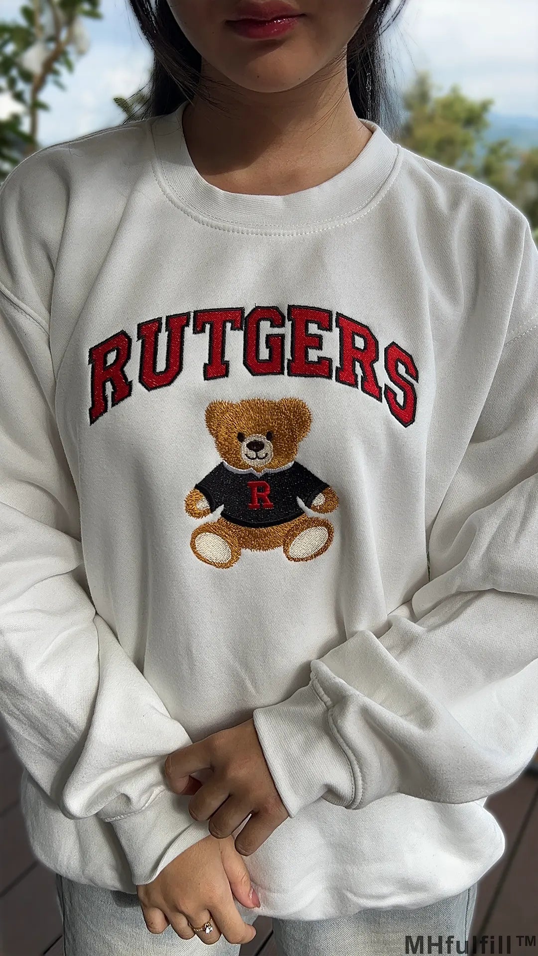 Custom College Teddy Bear Embroidered Sweatshirt