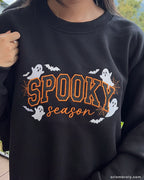 Spooky Season Embroidered Sweatshirt – Cute Ghost Halloween Hoodie