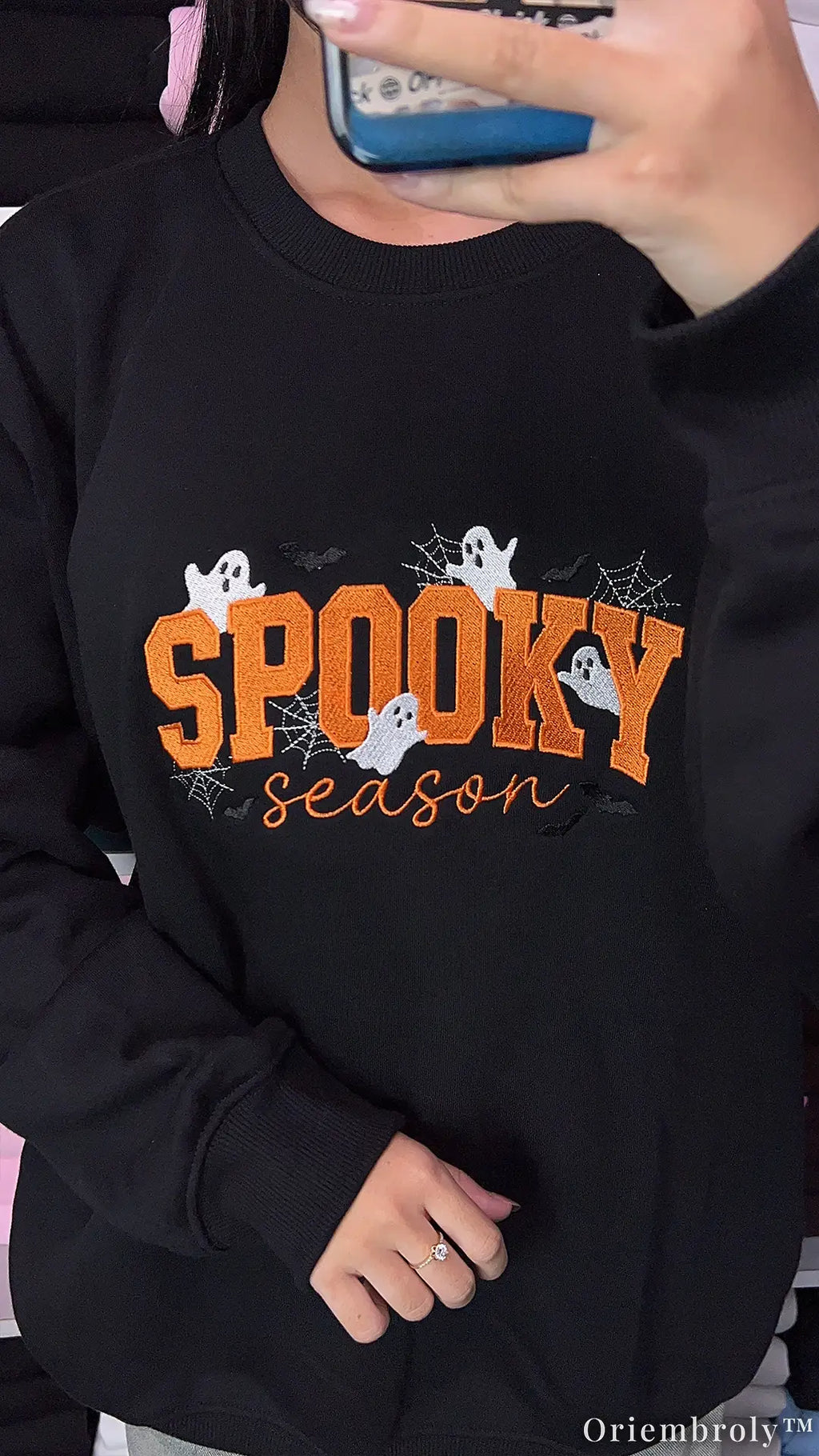 Spooky Season Embroidered Crewneck – Cute Ghost Halloween Sweatshirt