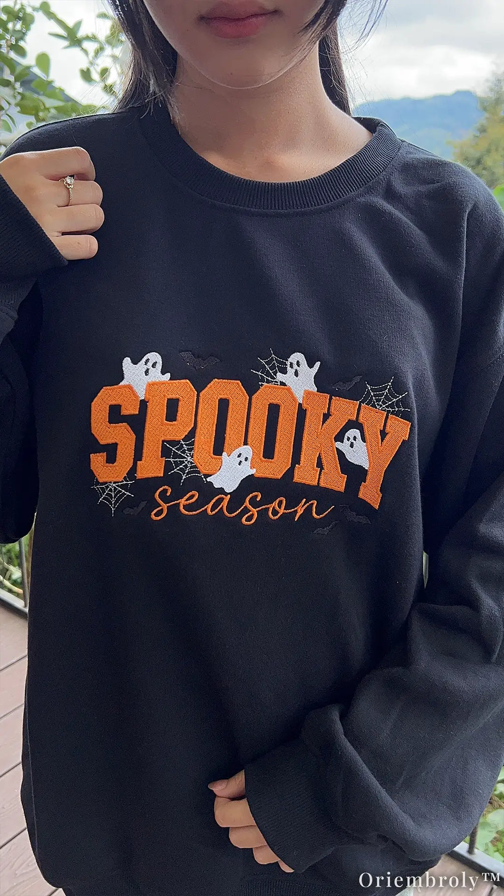 Spooky Season Embroidered Crewneck – Cute Ghost Halloween Sweatshirt