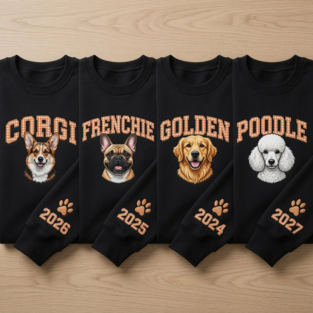 Custom Pet Photo Embroidered Sweatshirt with Personalized Gingham Name Crewneck Gift