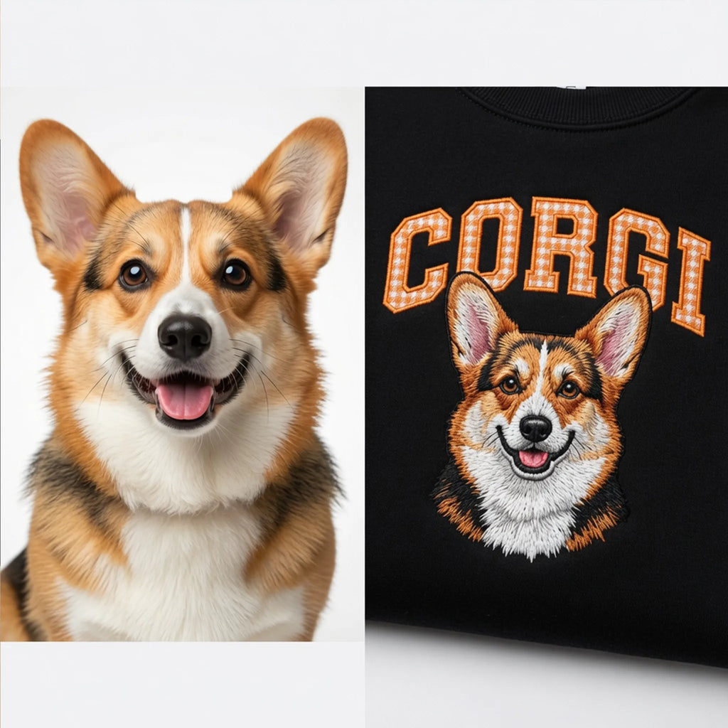 Custom Pet Photo Embroidered Sweatshirt with Personalized Gingham Name Crewneck Gift
