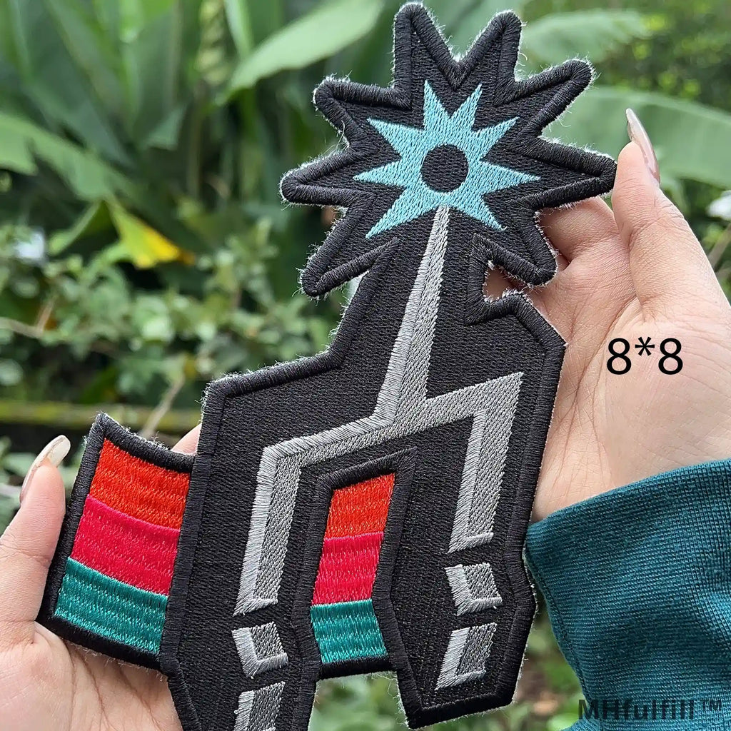 A DIY retro-style rainbow embroidery patch, 8x8 inches in size.
