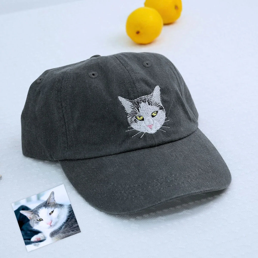 Personalized Cat Hat with Custom Embroidered Photo - Unique Cat Lover Gift Idea
