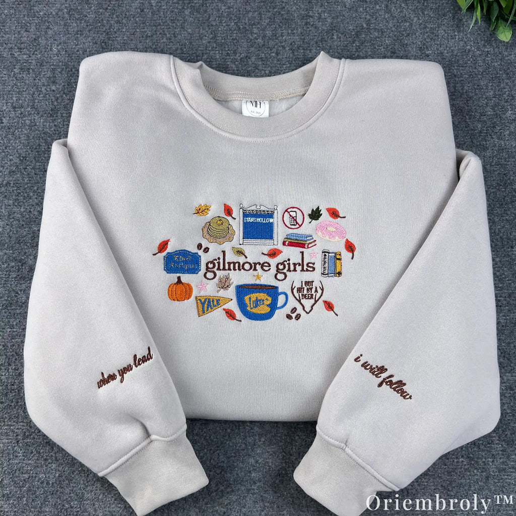 Cozy Autumn Embroidered Sweatshirt – Coffee Book Lover Crewneck, Vintage Fall Fleece Pullover