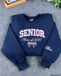 Personalized Senior 2027 Embroidered Sweatshirt – Custom Name on Sleeve, Class of 2027 Crewneck with Bow, Graduation Gift for Her