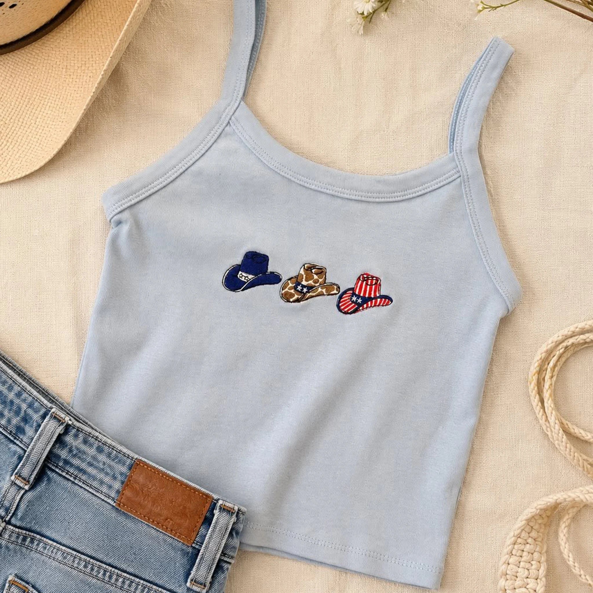 Western Cowboy Hats Embroidered Tank Top