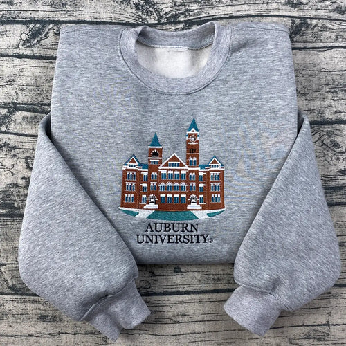 AU college crewneck with clean embroidery