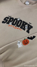 Beige Halloween embroidered crewneck sweatshirt