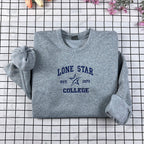 Embroidered sweatshirt with personalized university name and crest