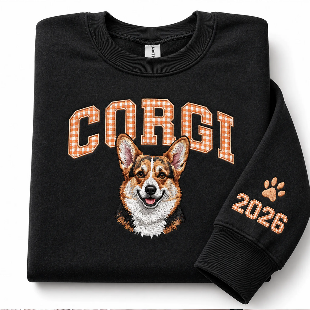 Pet photo embroidered sweatshirt with gingham name