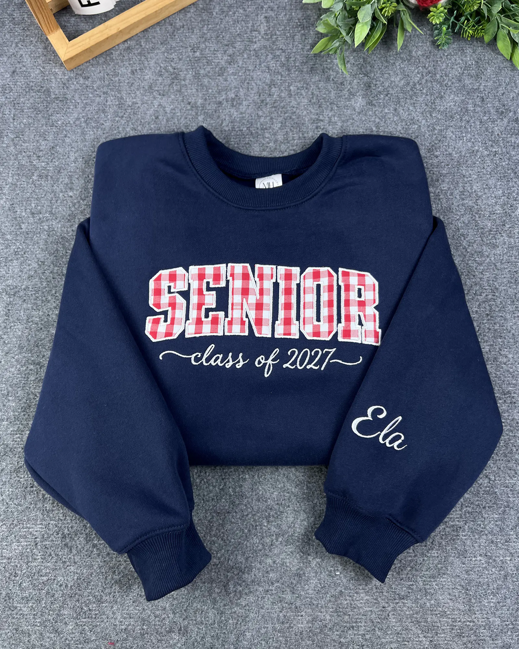 Custom Senior 2027 appliqué embroidered sweatshirt