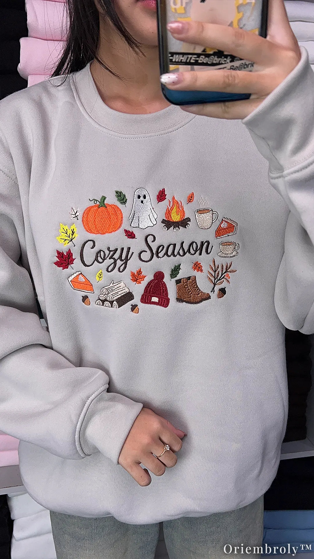 Embroidered Cozy Season sweatshirt for fall and Halloween
