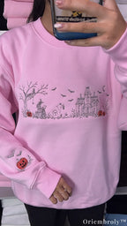 Cozy Halloween embroidered crewneck for fall season
