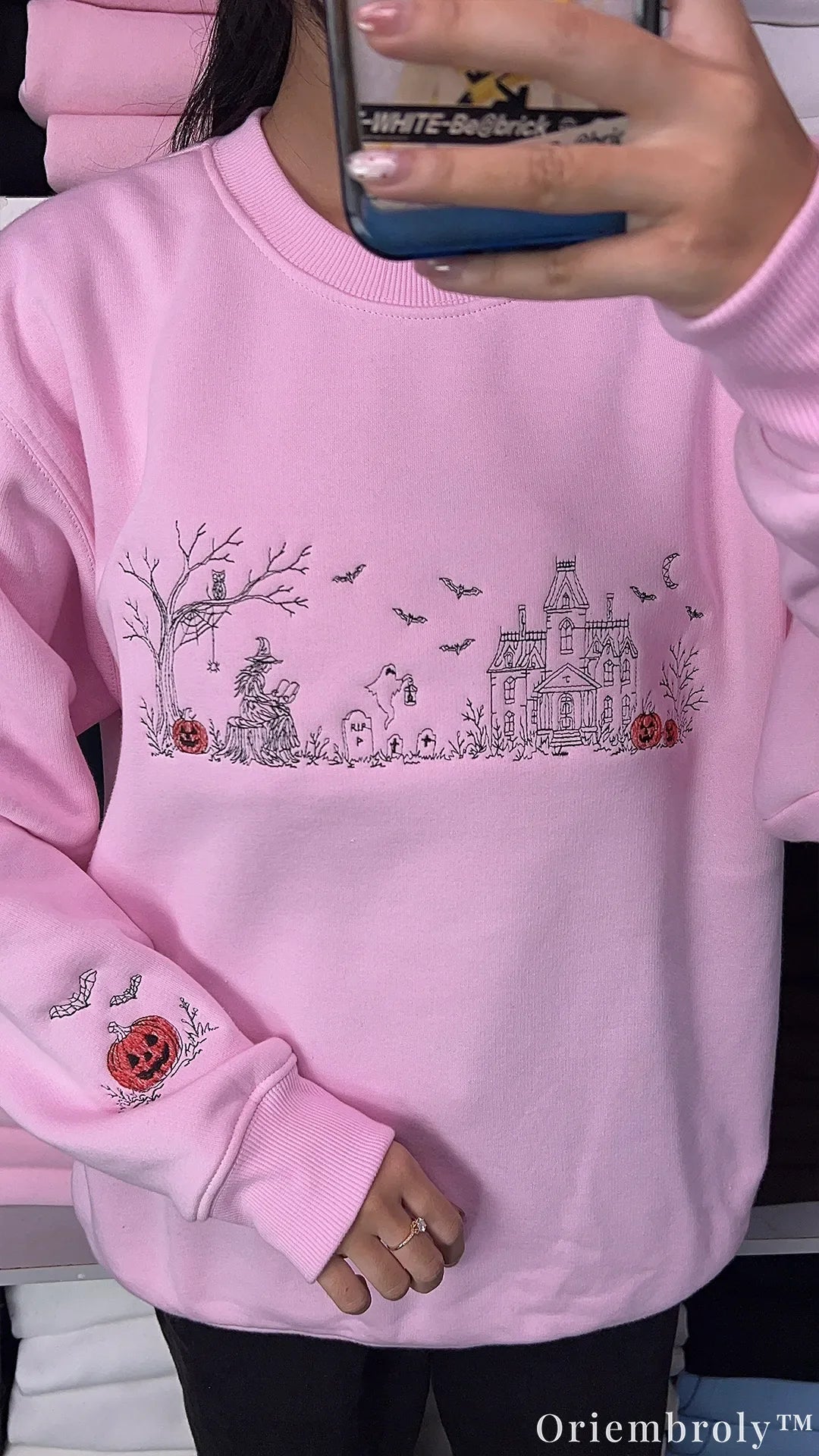 Cozy Halloween embroidered crewneck for fall season