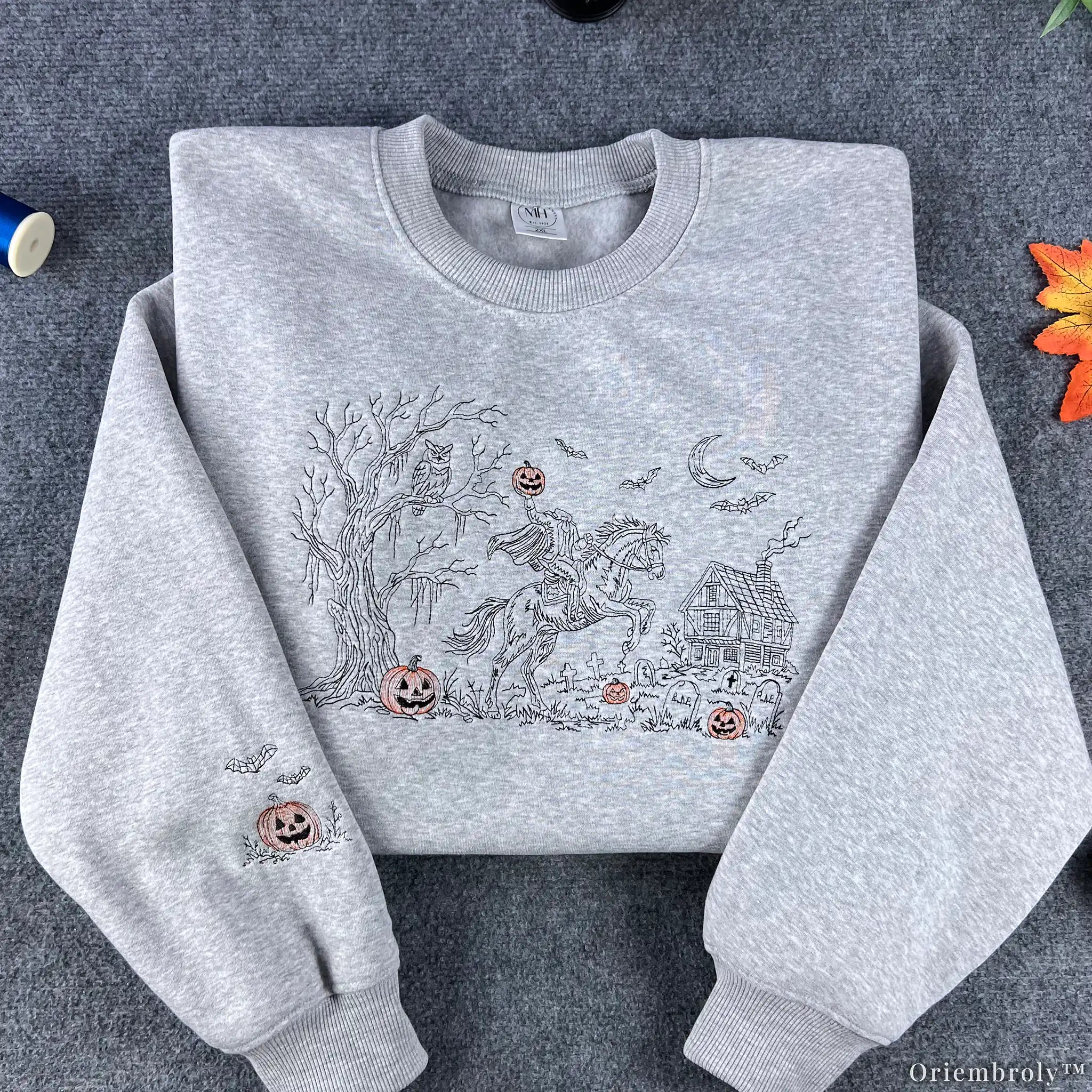 Headless Horseman embroidered sweatshirt with Sleepy Hollow scene