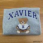 Close up of premium high density embroidery stitching on MHfulfill custom bear sweatshirt