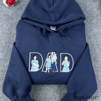 Sentimental personalized dad hoodie from daughter and wife with detailed custom cartoon outline stitch.