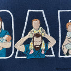 Personalized dad sweatshirt with embroidered kids pictures inside DADA text block layout.