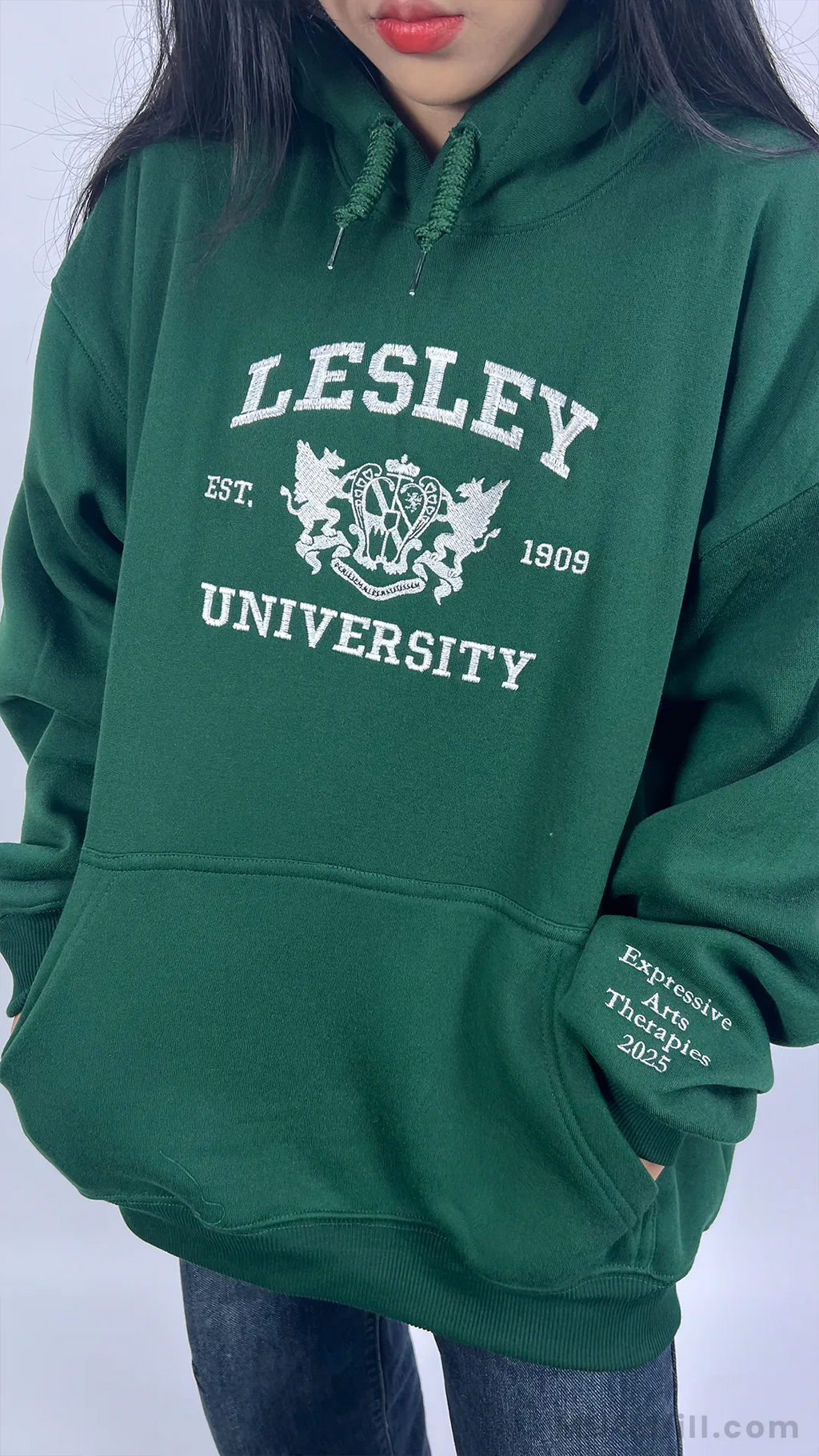 Vintage collegiate pullover hoodie with personalized embroidered institution design