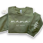 Personalized Mama Sweatshirt with Kid Names embroidered on sleeve – perfect gift for moms.