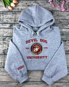 Personalized school crest embroidered on vintage sand pullover hoodie