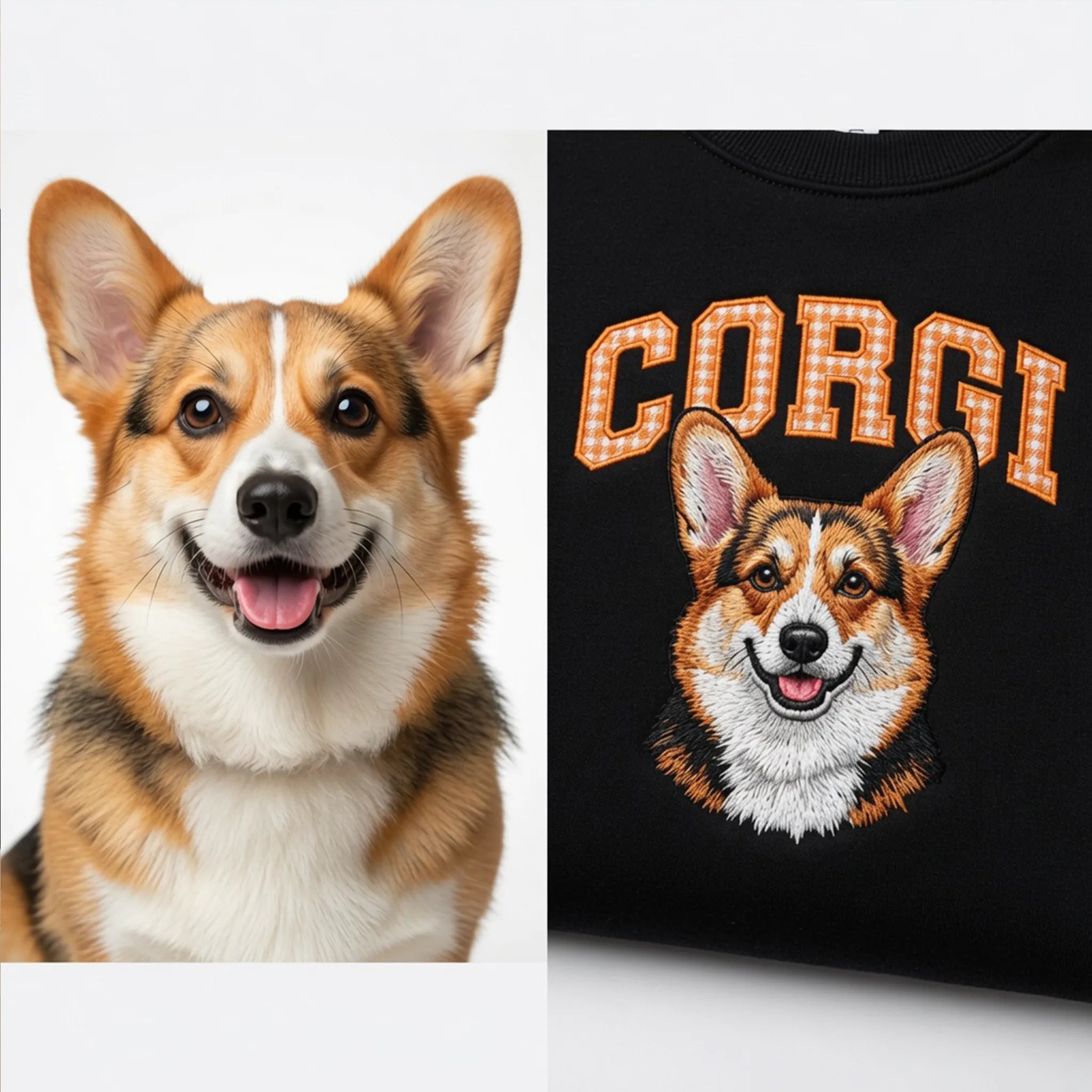 Pet photo embroidered sweatshirt with gingham name