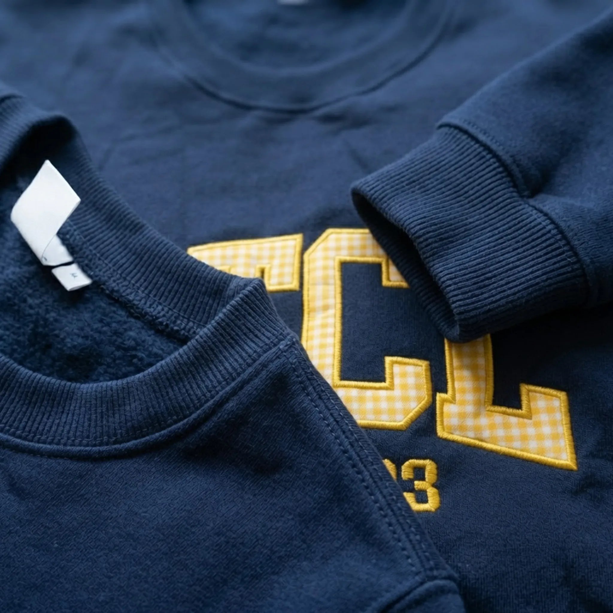 Plaid varsity name embroidered crewneck