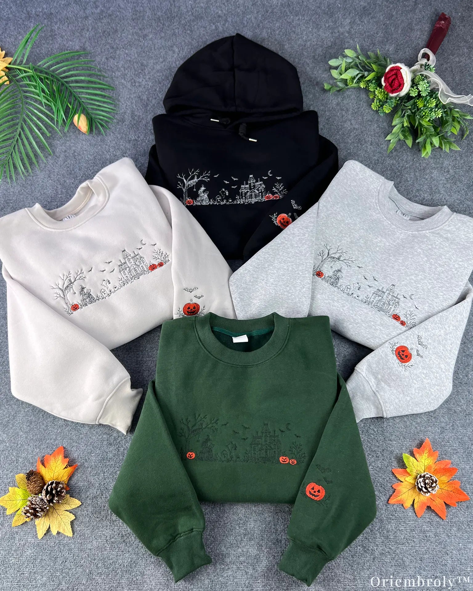 Vintage-inspired spooky village embroidered sweatshirts