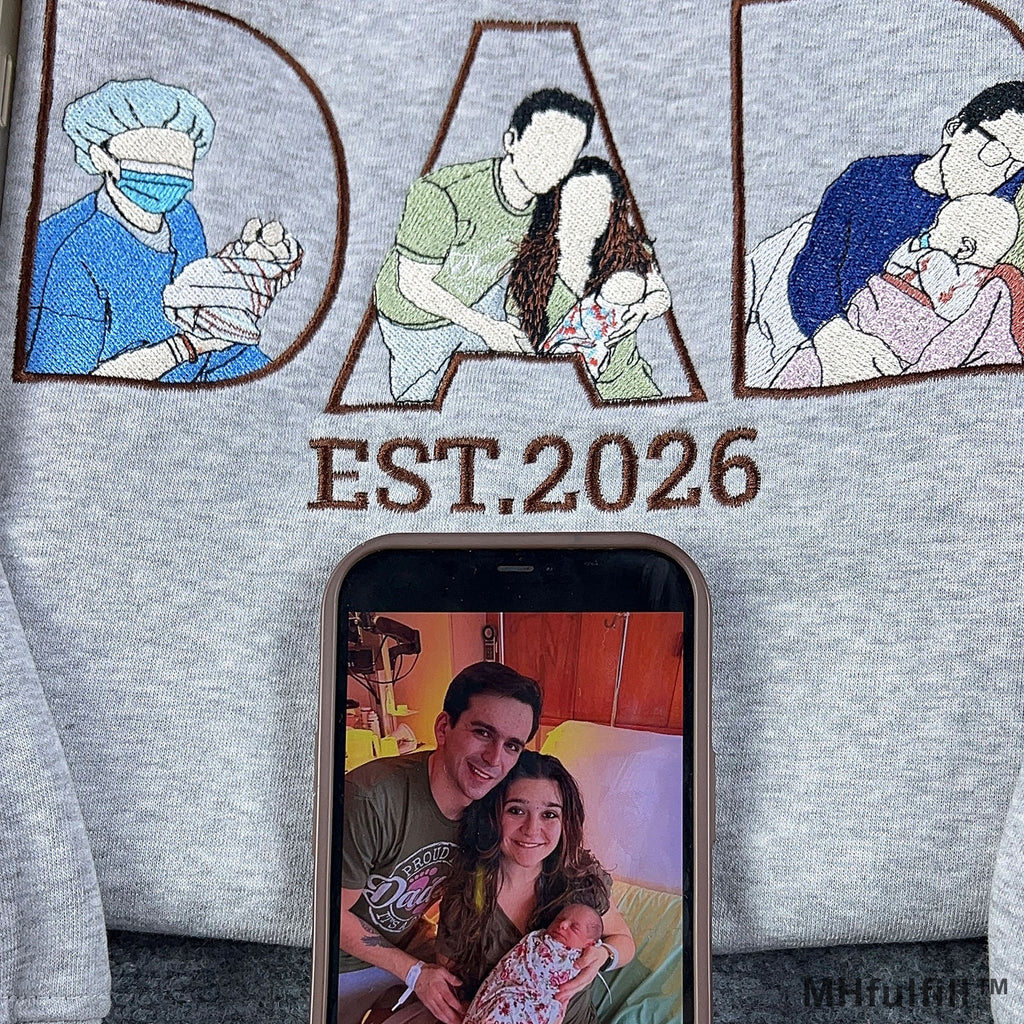 High-quality unisex grey fleece embroidered sweatshirt for fathers day shopping layout.