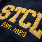 Varsity name embroidered pullover sweatshirt