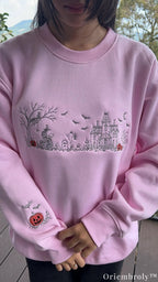 Witch-themed embroidered sweatshirt for autumn outfits