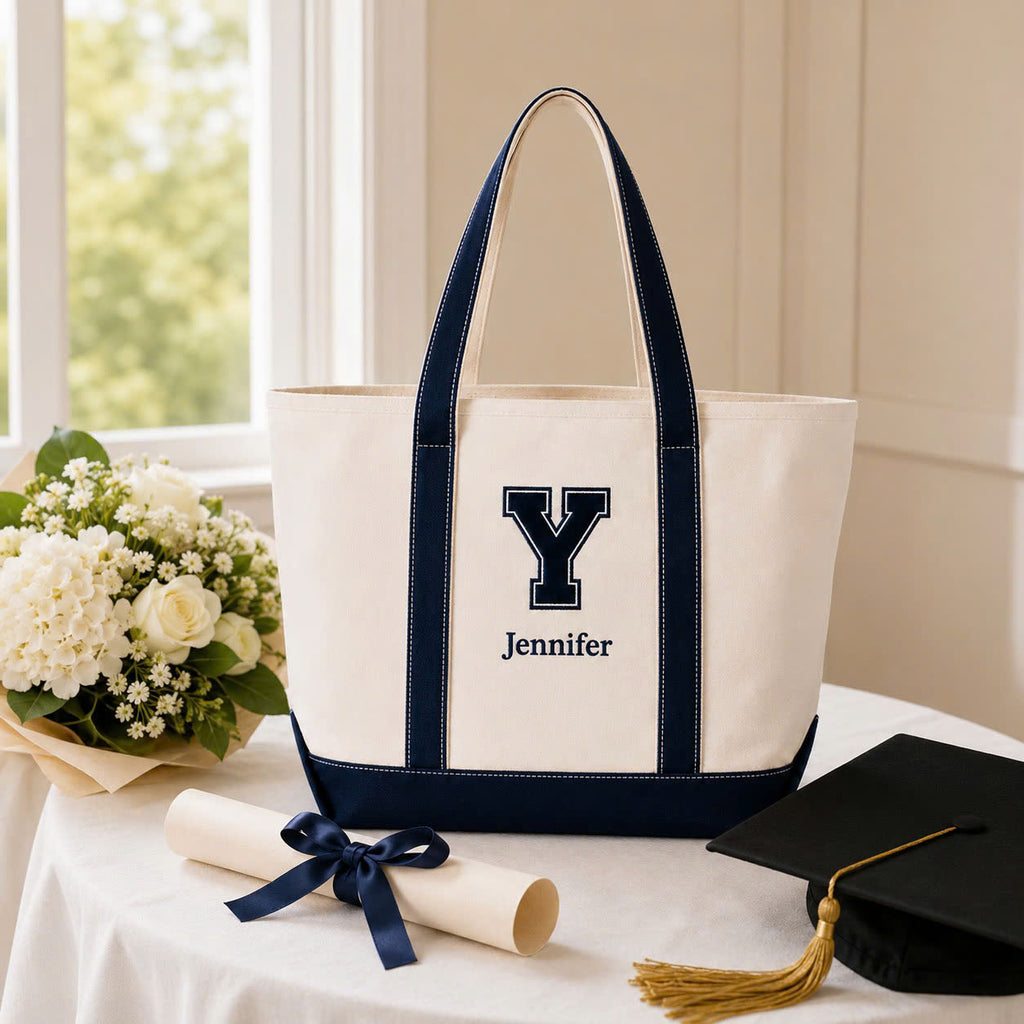 Custom College Embroidered Tote Bag – Personalized University Canvas Tote Gift