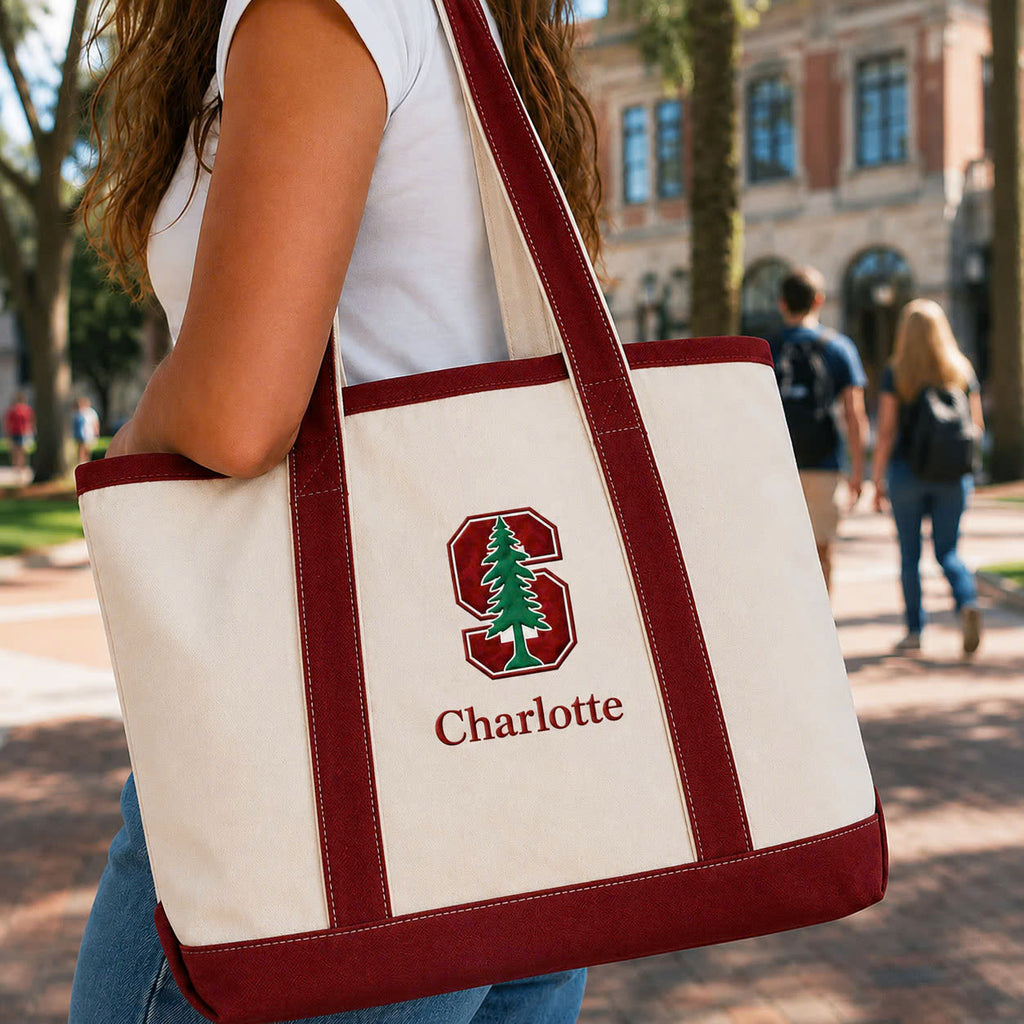 Custom College Embroidered Tote Bag – Personalized University Canvas Tote Gift