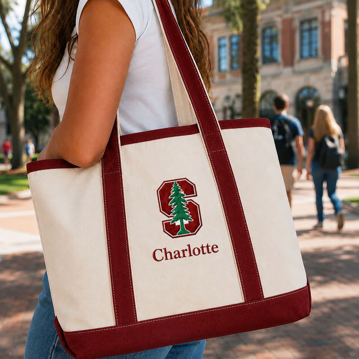 Custom College Embroidered Tote Bag – Personalized University Canvas Tote Gift